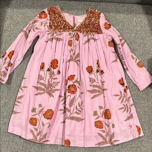 Pink Chicken Lilcac and Coral Poppies Dress with Sequins / 4T / Long sleeves